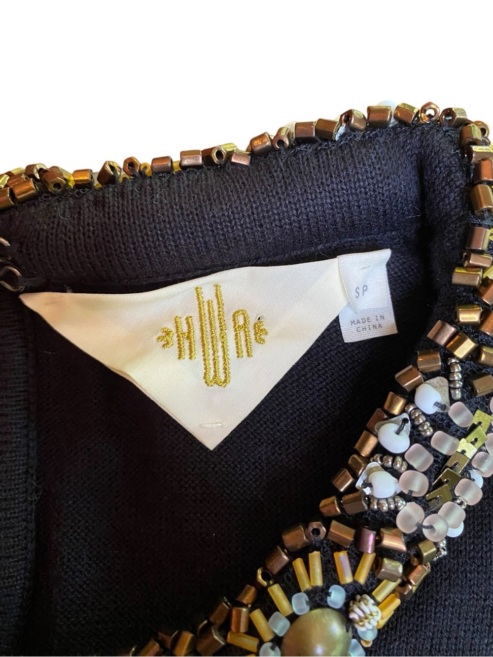 Anthropologie HWR Beaded Collar Babydoll Top Women’s S Preppy Glam Holiday Party - Picture 5 of 7